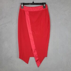 Missguided Skirt Womens US 4 Red Asymmetrical‎ Wrap Hem Midi Polyester